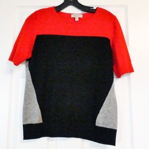 NORDSTROM 100% Cashmere Short Sleeve Colorblock Sweater - Medium
